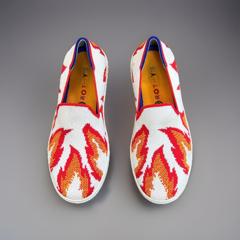 Rothy’s Big Kids Slip On Knit Shoes US 2 Recycled Fabric Red White Orange